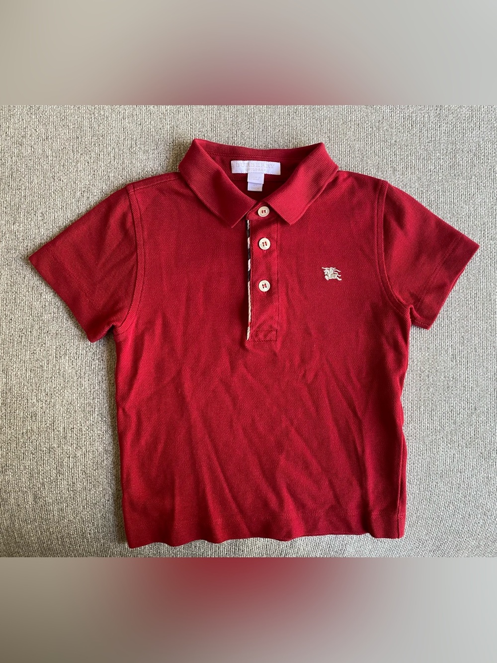 Burberry Kids Red Polo with Signature Check Placket